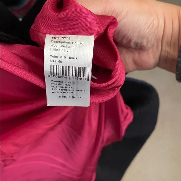 IVKO Black Wool Embroidered Hooded Coat.  Size 40. - Picture 11 of 15